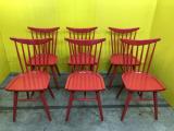 中古 QUON カフェチェア 木製チェア 椅子 ウッドシート レッド 赤 6脚セット